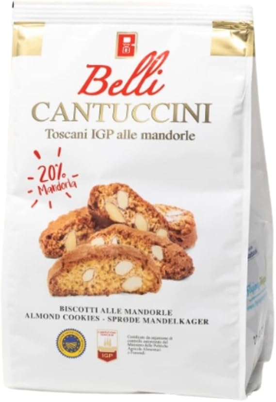 Traditional Italian Cantuccini Biscuits with 20% Selected Almonds - Traditional Tuscan Recipe, Handcrafted PGI Crunchy Almond Cookies - Elegant 1kg Bag, Superb with Coffee or Vin Santo