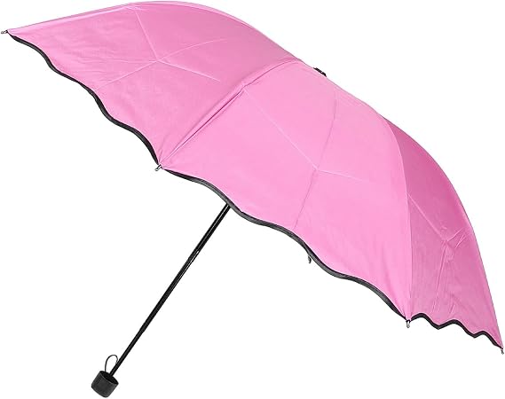 Colour Changing Folding Umbrella, Pink Threefold UV Sun Shade for Travel
