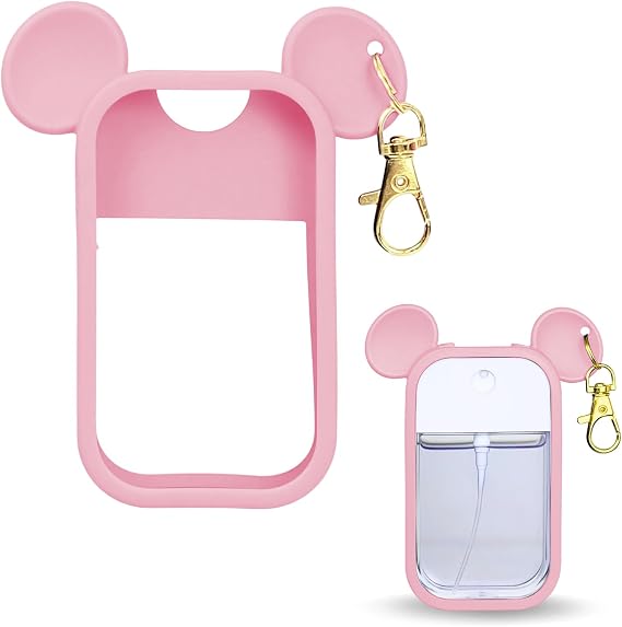 Mouse Design Silicone Case for Touchland Hand Sanitizer Spray 1.5 fl oz Silicone Protective Case Holder with Keychain for Power Mist and Glow Mist, Pink