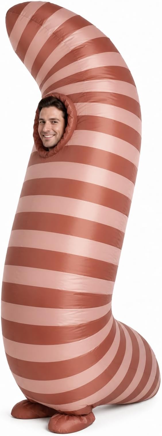 Inflatable Worm Costume for Adults, Funny Blow Up Costume for Halloween