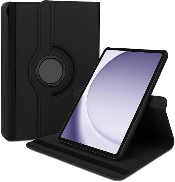 360° Rotating Case Cover for Samsung Galaxy Tab A9 8.7-inch, Black Leather-Style Flip Stand (BLACK)