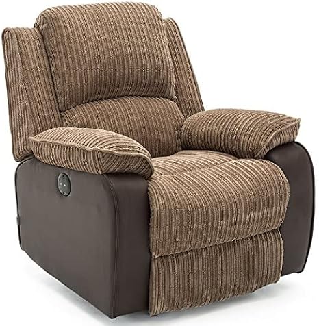 More4Homes POSTANA JUMBO CORD FABRIC POWER RECLINER ARMCHAIR ELECTRIC SOFA RECLINING CHAIR (Brown)
