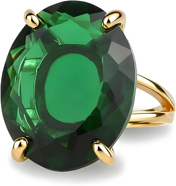 Lush Gold Emerald Ring - Faceted Natural Gemstone Large Engagement Ring, Wedding Ring, Fashion Jewelry for Women - Handmade Statement Ring - Customizable with Engraving