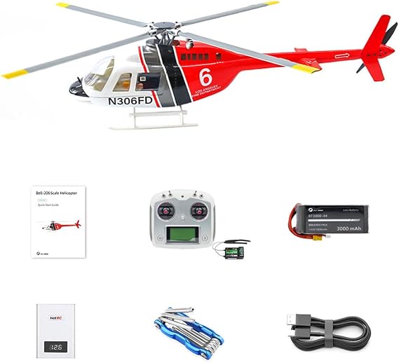 Bell-206-V4 RC Helicopter for Adults, FLYWING 470-Class 2.4G 6CH Remote Control Helicopter with ACE Flight Controller, GPS Positioning, Adjustable Left/Right Hand Throttle (RTF Version)