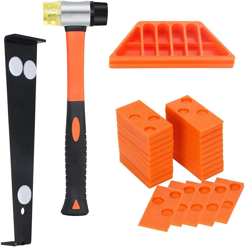 Flooring Kit, Laminate Wood Flooring Installation Kit with 40 Spacers, Double Headed Mallet, Tapping Block and Pull Bar Orange
