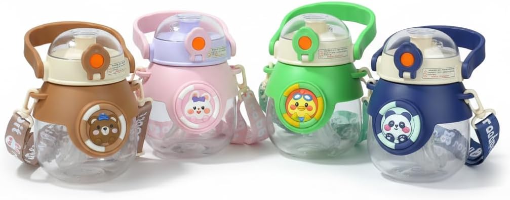 Deconox 800 ML Polikarbon Sevimli Hayvan Figürlü Çocuk Su Matarası, Askılı ve Pipetli Suluk, BPA İçermeyen Dayanıklı Okul Şişesi (Asorti Renk/Model Gönderim)