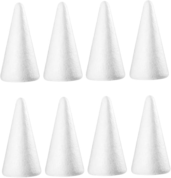 Foam Cones Christmas Tree Foam Cone Polystyrene Shapes 8pcs White Solid 25CM Educational Toy for DIY Modeling Children's Handmade Decoration Arts Crafts Supplies