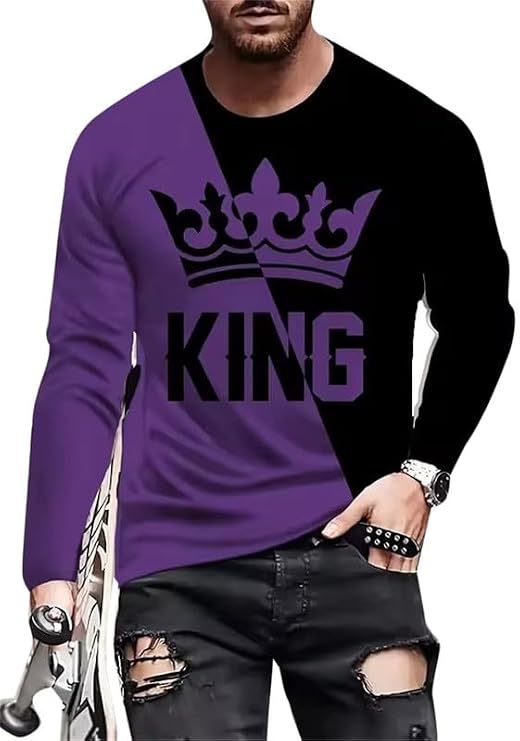 Longteng 3D Print Long Sleeve T-Shirt for Men Spring Fall Pullover Casual O-Neck Tops Comfortable Cool Streetwear