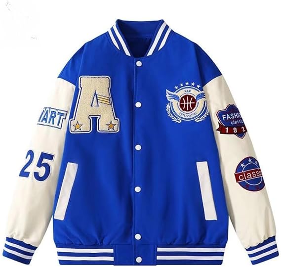 Men's Varsity Jackets - College Bomber Jacket Vintage Sweatshirt Casual Unisex Streetwear Y2k Oversized Coats with Patch