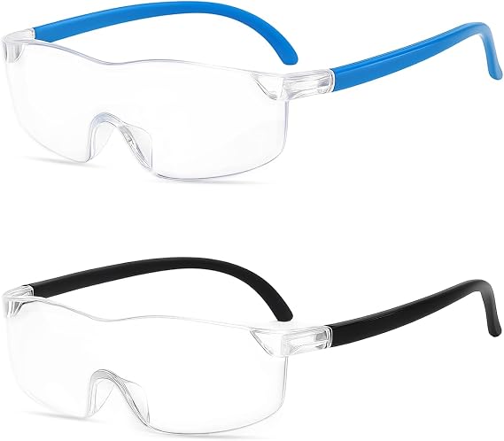 2 Pack Magnifying Glasses, 300% Black & 500% Blue Wearable Magnifier | 3x, 5x Hands-Free for Visually Impaired | Anti-Blue Light Reading Glasses | Magnifying Glasses for Hobbies