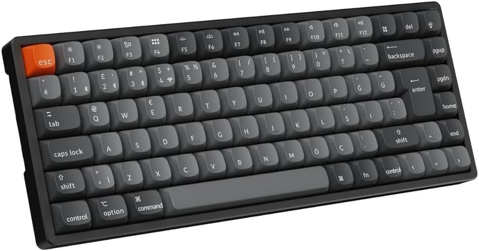 Keychron K2 Max%75 RGB Türkçe Red Switch Kablosuz Alüminyum Çerçeve Karbon Siyah Mekanik Klavye