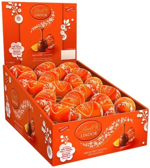 Lindt Lindor Filled Milk Chocolate Easter Egg Orange 28g x 48 – Milk Chocolate with Smooth Orange Flavoured Filling – Easter Chocolate Treat – Easter, gift