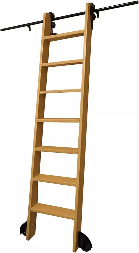 Rolling Ladder Hardware Library Sliding Ladder Hardware Kit, Floor Wheels with Brakes, Library Rolling Sliding Ladder Track Kit, Round Carbon Steel Track/Rail (No Ladder)(16ft/488c