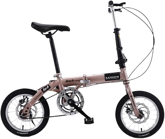 Lightweight Folding Bicycle with Aluminum Frame, 14", 6-Speed, Disc Brake, Adjustable Height, for Adults and Children, Urban Riding, Commuting, School, Approx. 12 kg, City Cycle, Outdoor, Gift