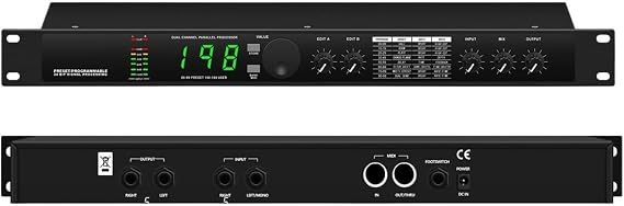 Dual Channel Digital Effects Processor, Professional DSP Reverb & Multi-Effects Unit with 24-Bit Processing, Audio Equalizer for Mixer, PA System & Studio