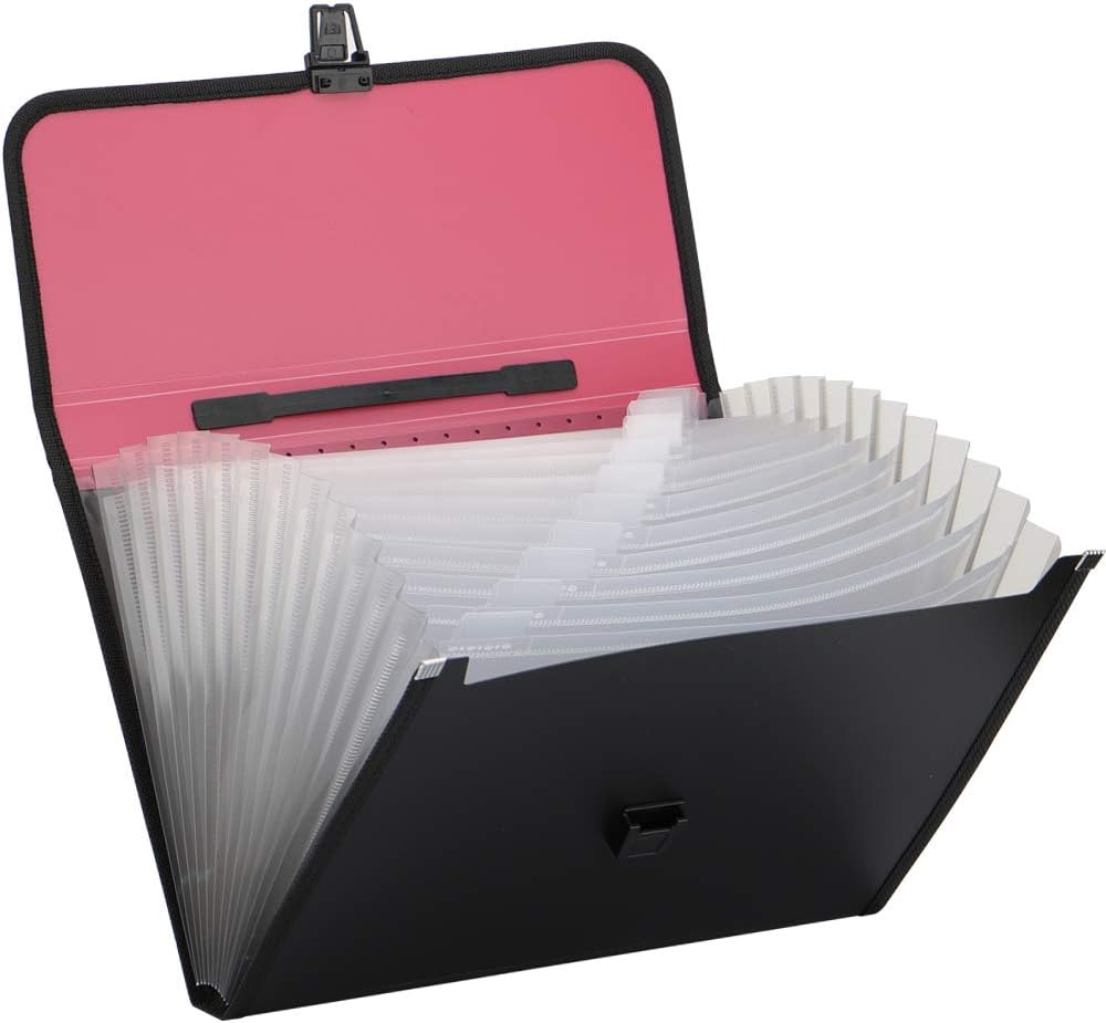 Expanding File Folder with Handle, 2019 New 13-Pocket Plastic Expandable File Organizer, A4 Size Waterproof & Durable Accordion File Organizer for School, Office（Red）