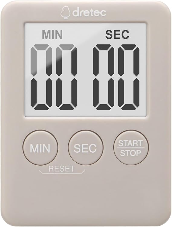 Dretec T-685BE Digital Kitchen Timer, Thin, Compact, Large Screen, Countdown, Repeat Function, Beige