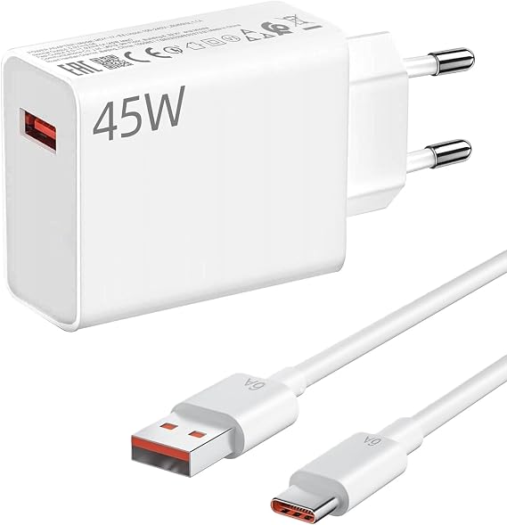 Fast Charger 45W with USB C Cable 1.5m for Xiaomi Redmi Note 14 Pro, 15T, 15, 14, Poco X7 Pro, F7 Ultra