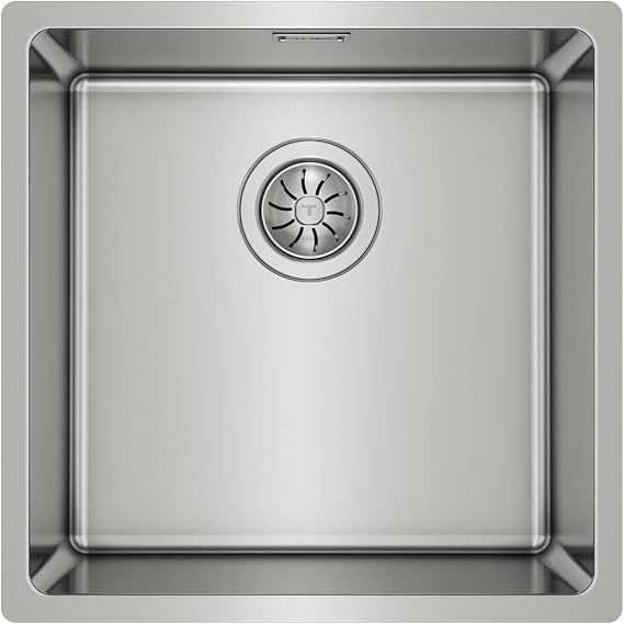 TEKA Undermount Sink 1 Stainless Steel Bowl 18/10, Depth 20 cm, Radio R15, Drain with Basket Valve 3½" and Siphon, SilentSmart, Includes Fixing Accessories, Model Belinea RS15 40.40 [Energy Class A+]