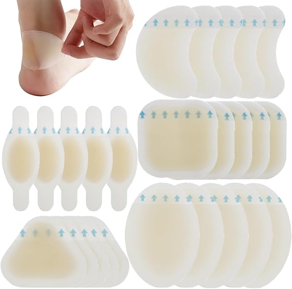 25 Pack Blister Plasters for Feet, Blister Bandages Invisible Hydrocolloid Blister Cushion Pads Gel Blister Guard Pads Waterproof for Heel, Toe, Guard Skin, Faster Healing Wound (Multiple)