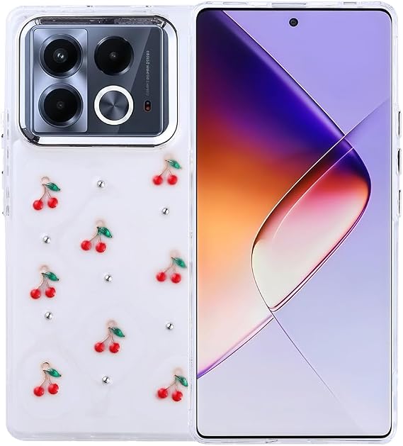 Coverzone İnfinix Note 40 4G ile uyumlu Kılıf Airbag Köşeli 2mm Kamera Çıkıntı Korumalı Simli Şeffaf Baskılı Z-Kutup Kapak Kiraz