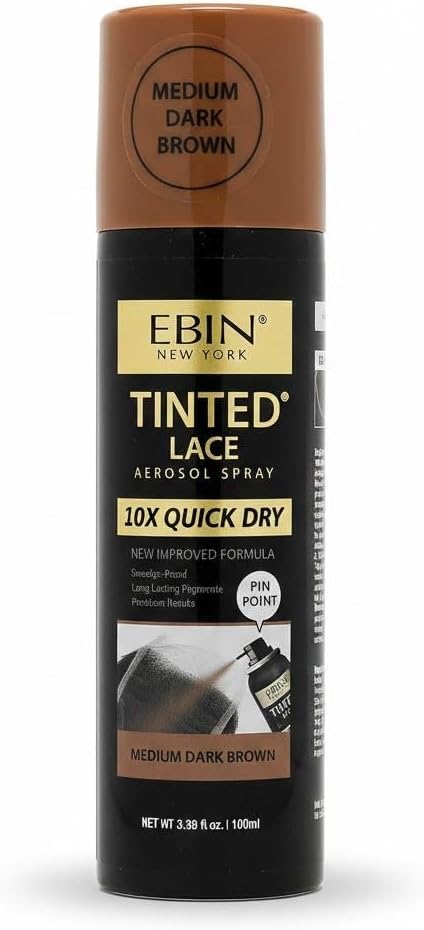 EBIN NEW YORK Tinted Lace Spray - 10X Quick Dry, Water Resistant, No Residue, Even Application, Skin Tone Matching, Natural Look - 3.38oz/ 100ml - Dark Brown