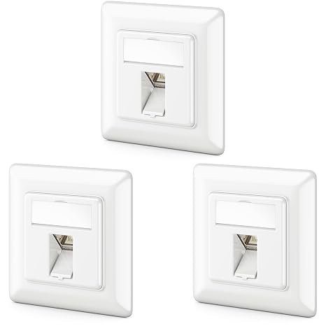 deleyCON CAT6a Flush-Mounted Network Socket RJ45 Keystone 10 Gbps Pack of 3 - White