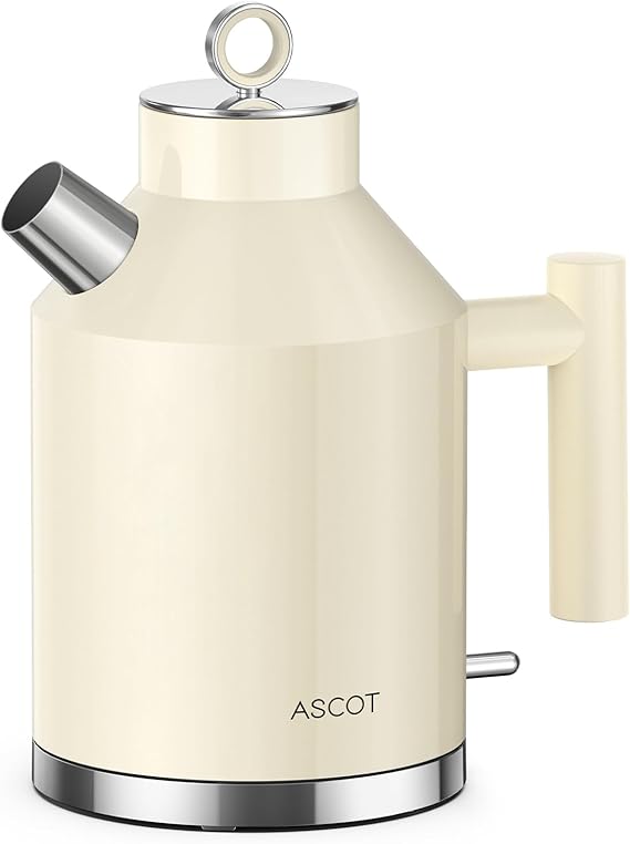 ASCOT Electric Kettle, 1.5L Stainless Steel Interior, Plastic-Free, 2200W Fast Boil, Retro Design, Auto Shut-Off & Boil-Dry Protection - Beige