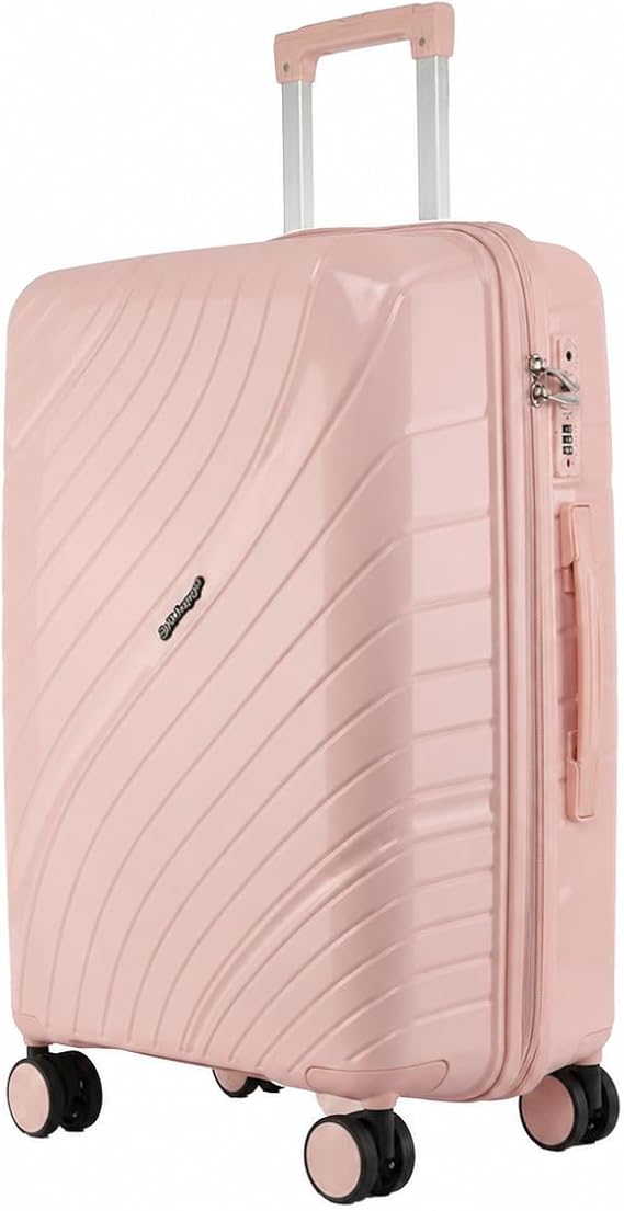 28 Inch Large Suitcase 100% Polypropylene Hard Shell with Aluminium Trolley Handle, Real TSA 3 Digit Secure Lock 360° Smooth Wheels Lightweight Suitcase|Pink