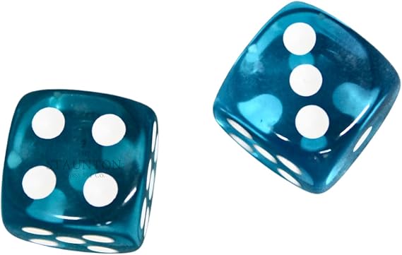 14mm Translucent Light Blue D6 Gaming Dice, Resin Cube with White Dots, Board Game Accessory for Ages 14 and Up