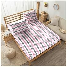 Mer-Tim Cotton Ranforce Double Jumbo Size 200x200 Rubber Sheet Set-Pink Zigzag Pattern