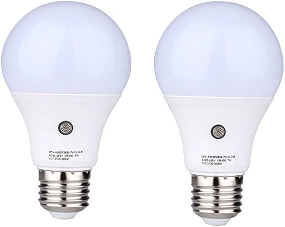 2-Pack LED Sensor Light Bulbs by Jian Ya Na, E27 7W 630LM 6000K Dusk to Dawn Energy Saving Ball Lamps Indoor Outdoor Lighting for Garden,Yard, Pool,Balcony,Corridor (Cool White)