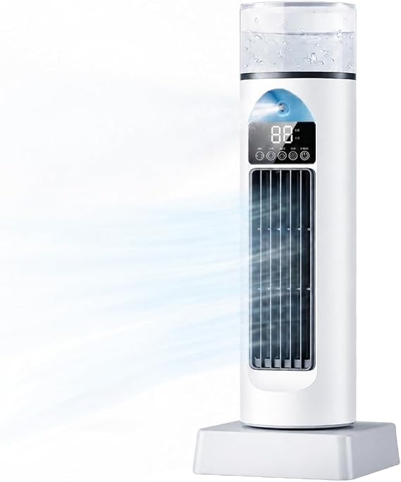 Silent Tower Fan - Room Cooler Fan Portable Air Conditioner, 6 Speeds Quiet Oscillating Bladeless Cooler With Remote For Bedroom Living Room Office RV，White