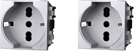 Schuko Socket 2P+T 16A Colour Grey Compatible with Bticino Living International/Light Pack of 2
