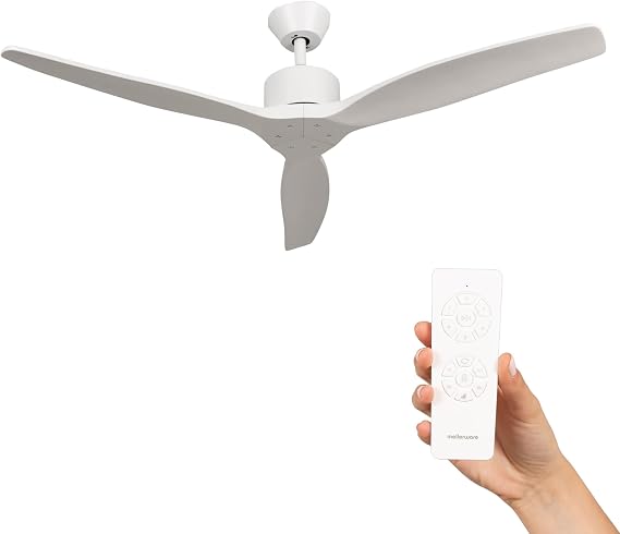 Mellerware - Ceiling Fan with Brizy Remote Control 45 W 6 Speed Settings Extremely Quiet Summer Winter Function Timer 3 Blades 132 Diameter DC Motor White