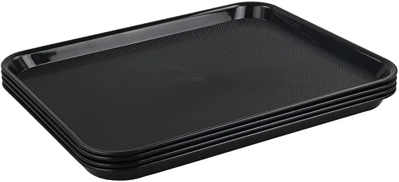 Teyyvn 4-Pack Rectangular Plastic Serving Trays, Black Fast Food Trays, F