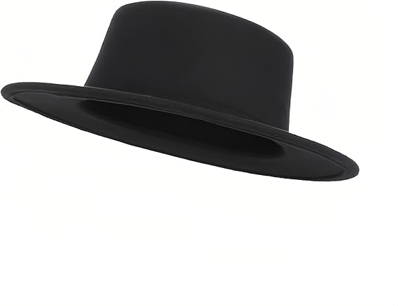 Black Fedora Flat Hat Classic Wide Brim Cap Panama Style Jazz Hat for Wedding Party Talent Performance Xmas Gift Unisex