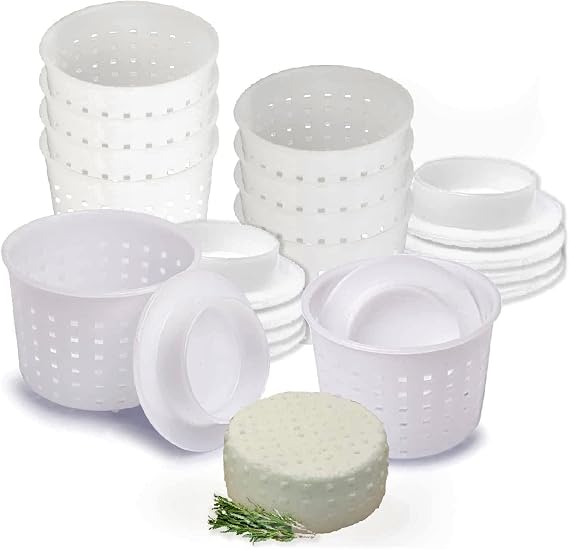 10 Pieces Cheese Molds + Plunger - Basic Cheese Mould 300ml + Follower Plunger - Cheese Making Kit with Plunger - Cheese Mould for Cheese Making - Cheese Set for Press