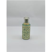 Boş Dekoratif Cam Parfüm Şişesi, Yeşil-Altın Desenli, Kristal Kapaklı, Silindirik Tasarım 50ml