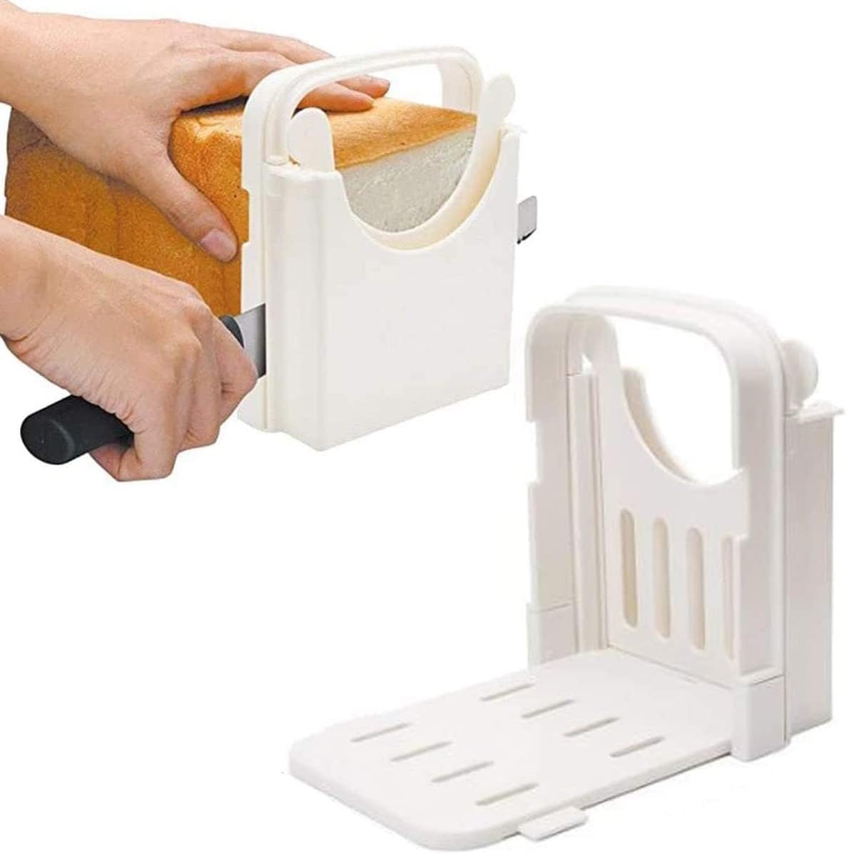 Foldable Bread Slicer Multifunctional Sandwich/Toast Maker Adjustable Slice Thickness Bread Cutter Sandwich Loaf Bread Slicer Machine Plastic Bread Cutting Guide Tools for Homemade or Bought Bread