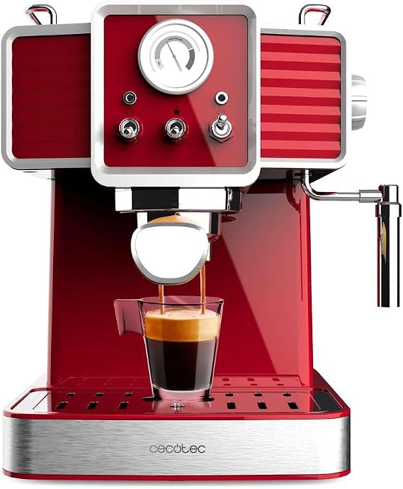 Cecotec Express Power Espresso 20 Tradizionale Light Red. 1350 W, ForceAroma Technology 20 bars, Steerable Steamer, Double Arm, Automatic Shut-off Detachable Drip Tray