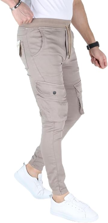 Erkek Likralı Kargo Cep Pantolon - Beli Ve Paçası Lastikli