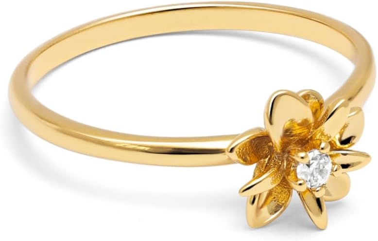SINGULARU - Gardenia Ring Brass with 18 Kt Gold Plated and Zirconia. Jewellery for Women. Size 10-18.