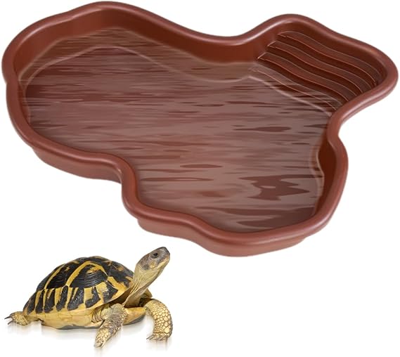 Reptile Bathing Pool, Extra Large Tortoise Water Dish Bowl with Anti Slip Ramp, Plastic Reptile Feeding Box Dish for Turtles, Geckos, Snakes, Bearded Dragons, Lizards, etc. Pets Bask