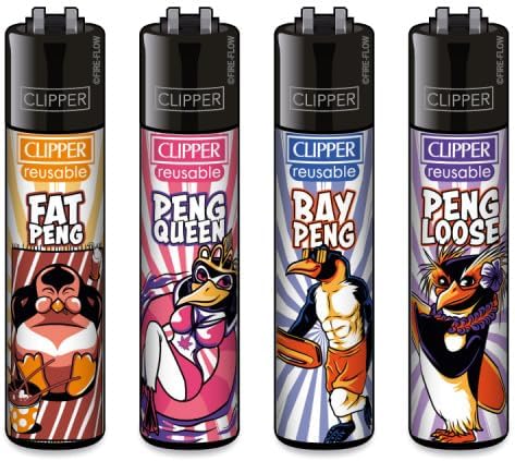 Clipper® Lighters in Multipack – Set of 4 with Cool Look – Sustainable – Includes Free Crystal Decorative Balls (Penguin #2)
