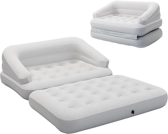 Inflatable Sofa Bed Flocked Couches Air Mattress Bed Double Size | Armrest