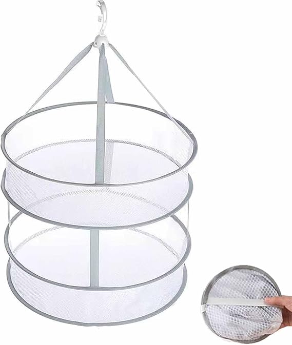 DDSHUN Clothes Hanging Dryer Foldable Hanging Mesh Dryer with 2 Layers Heavy Duty Hanging Dryer Rack Hydroponic Drying Rack Net for Underwear Toy Sock Sweater Herb Swimsuit for Outdoor, Indoor