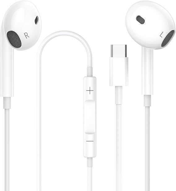 USB C Headphones,Type C Earphones Wired for iPhone 16 with Mic&Volume