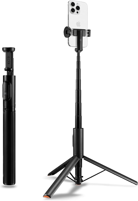 Spigen Kablosuz Bluetooth Selfie Çubuğu Uzaktan Kumandalı Tripod / 1.4 Metre Kolay Taşınabilir S541W Black - AMP09336