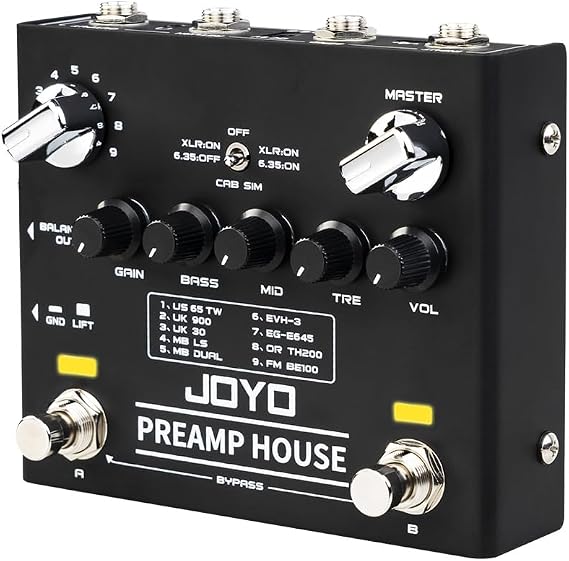 JOYO Amp Simulator Guitar Pedal, 9 Amp Models with Dual Channel & 18 Tones, IR Cab Sim, XLR Out & FX Loop, Bypass (Preamp House R-15)